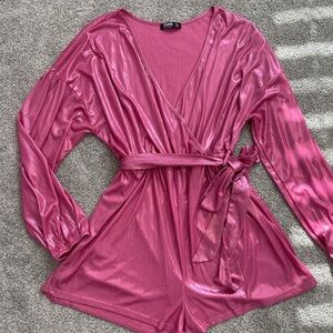 Womens Pink Shiny Romper- Size XXL